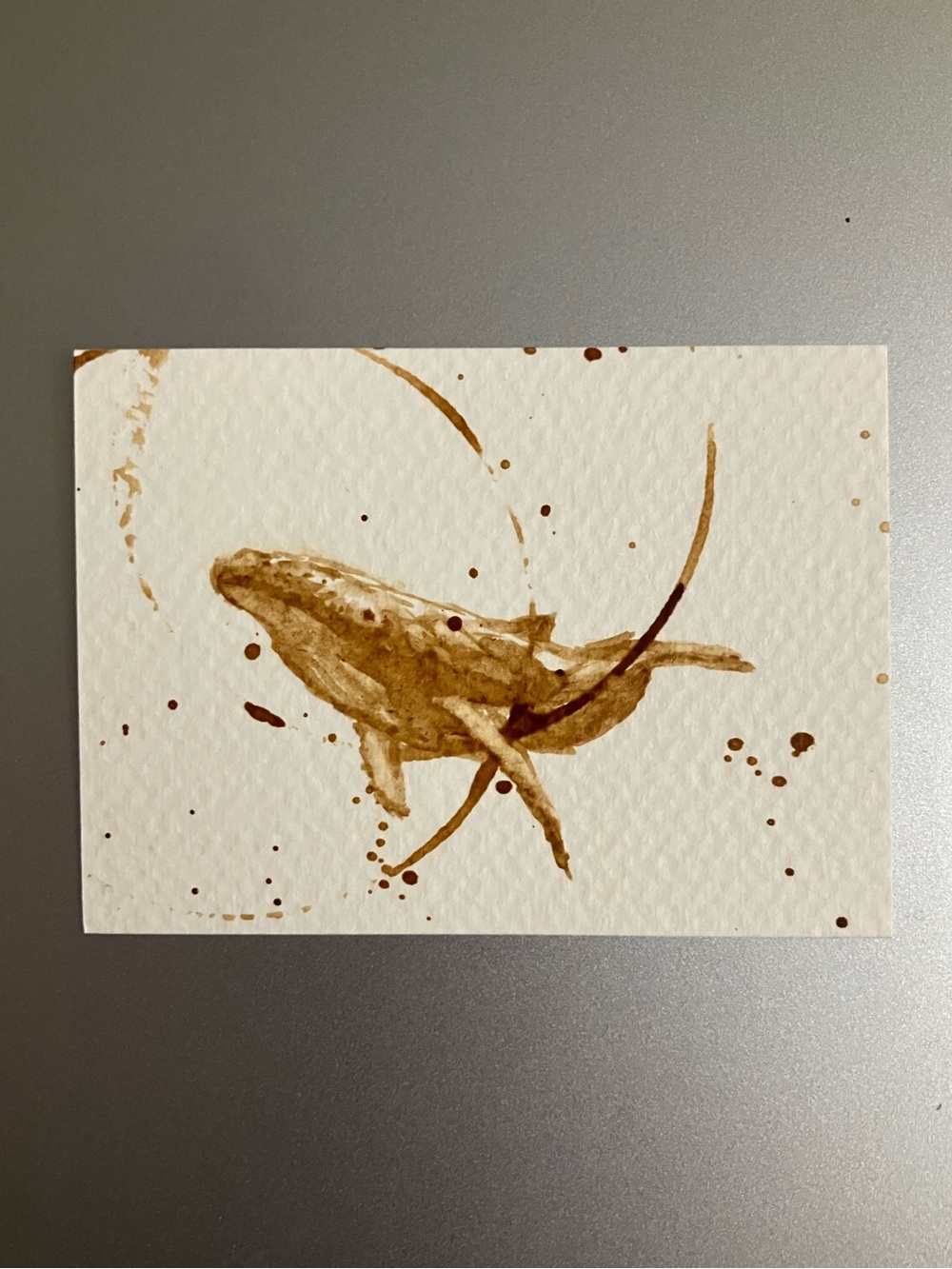 ORIGINAL coffee humpback whale painting realism Java aceo art seascape artwork
